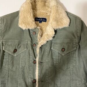 Earl Jeans Sage Green Corduroy Jacket with Cream Sherpa Collar